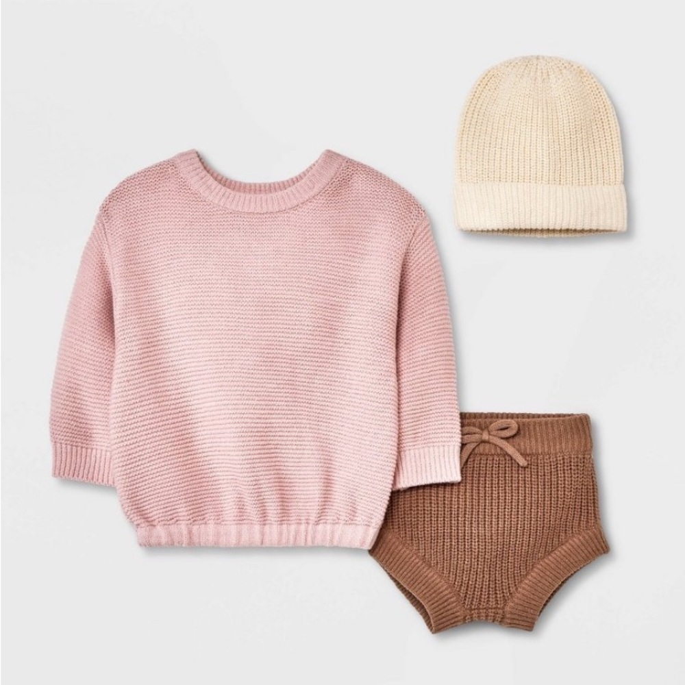 Grayson Collective Baby Girls' Beanie &
Sweater Set - Pink/Brown 0-3M new